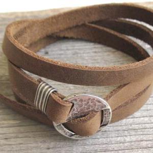 Men's Bracelet - Light Brown Leather..