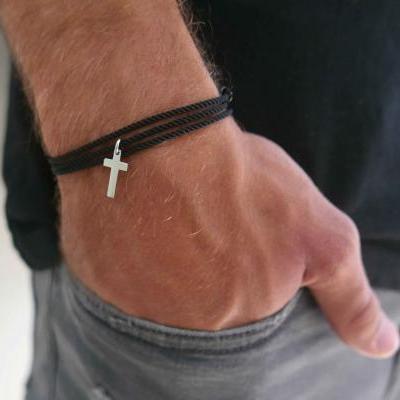 Men's Cross Bracelet - Men's Religious Bracelet - Men's Christian Bracelet - Men's Black Bracelet - Men's Jewelry - Men's Christian Gift