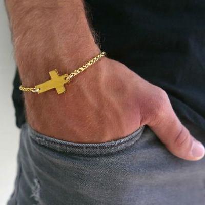 Men's Cross Bracelet - Men's Religious Bracelet - Men's Christian Bracelet - Men's Chain Bracelet - Men's Jewelry - Men's Christian Gift