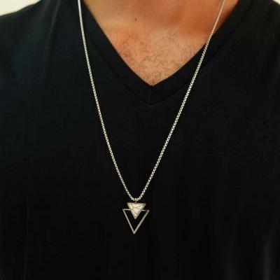 Men's Necklace - Men's Stainless Steel Necklace - Men's Geometric Necklace - Men's Pendant - Men's Jewelry - Boyfriend Gift - Husband Gift