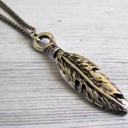 Men's Necklace - Blackend Silver Plated Feather Pendant - Mens Jewelry - Feather Jewelry - Gift For Him