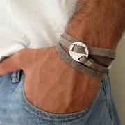 Men's Bracelet - Men's Geometric Bracelet - Men's Gray Bracelet - Men's Leather Bracelet - Men's Jewelry - Bracelets For Men - Gift for Him