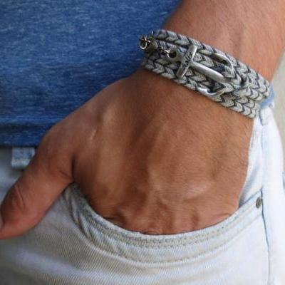 Men's Bracelet - Men's Anchor Bracelet - Men's Gray Bracelet - Mens Jewelry - Bracelets For Men - Jewelry For Men