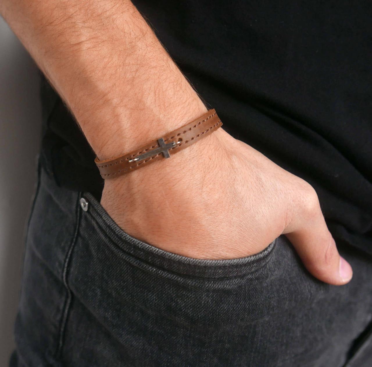 Men's Cross Bracelet - Men's Religious Bracelet - Men's Christian Bracelet - Men's Leather Bracelet -
