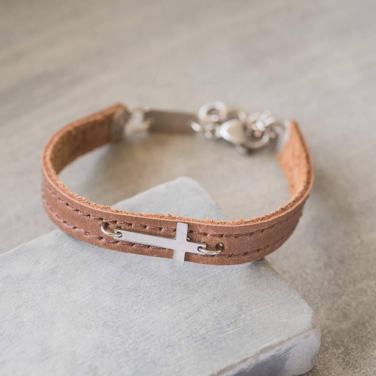Men's Cross Bracelet - Men's Religious Bracelet - Men's Christian Bracelet - Men's Leather Bracelet -