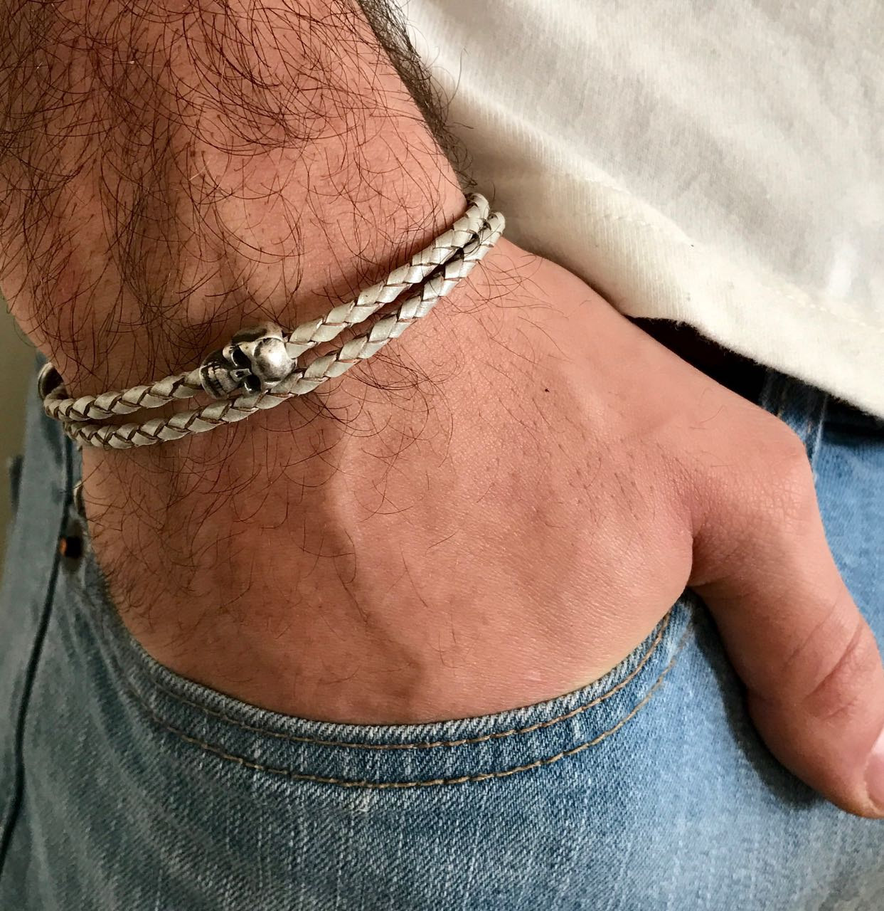 Men's Bracelet - Men's Skull Bracelet - Men's Leather Bracelet - Men's Jewelry - Men's Gift - Boyfrienf Gift - Husband Gift - Gift for him - Gift For Dad - Present For Men