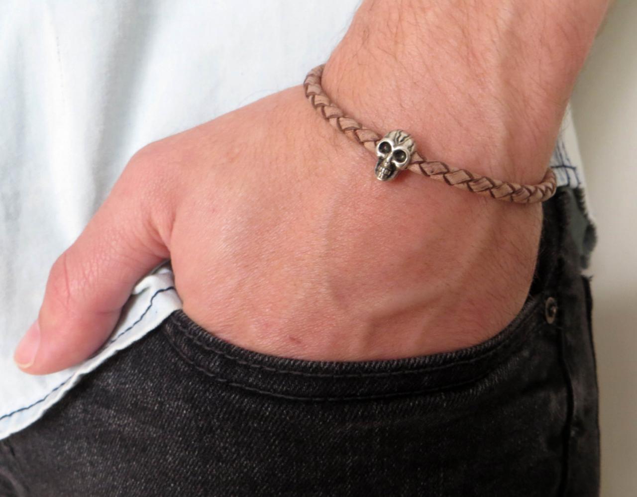 Men's Bracelet - Men's Skull Bracelet - Men's Cuff Bracelet - Men's Leather Bracelet - Men's Jewelry