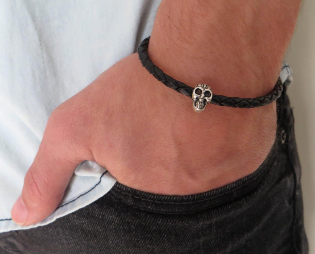 Men's Bracelet - Men's Skull Bracelet - Men's Cuff Bracelet - Men's Leather Bracelet - Men's Jewelry