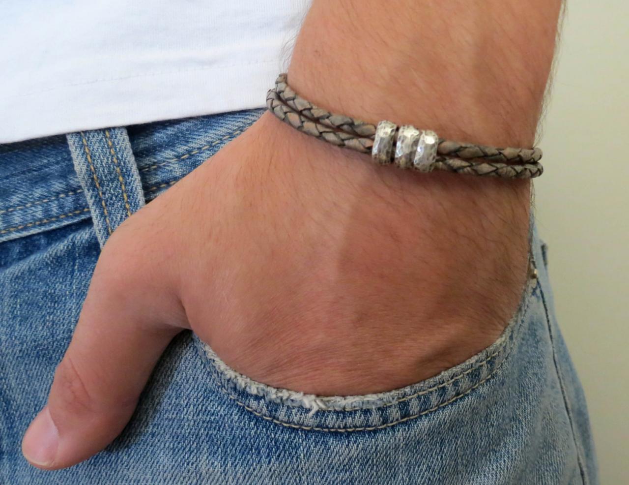 Men's Bracelet - Men's Leather Bracelet - Men's Beaded Bracelet - Men's Jewelry - Men's Gift -