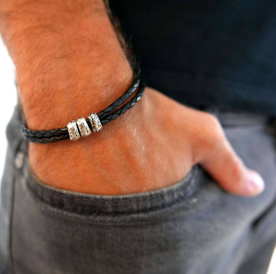 Men's Bracelet - Men's Leather Bracelet - Men's Beaded Bracelet - Men's Jewelry - Men's Gift -