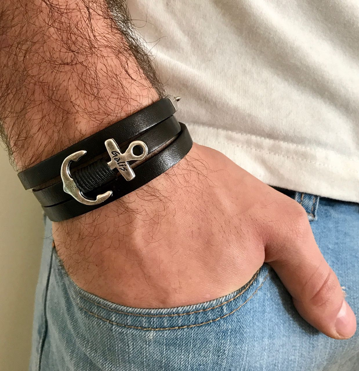 Men's Bracelet - Men's Anchor Bracelet - Men's Leather Bracelet - Men's Jewelry - Men's Gift -