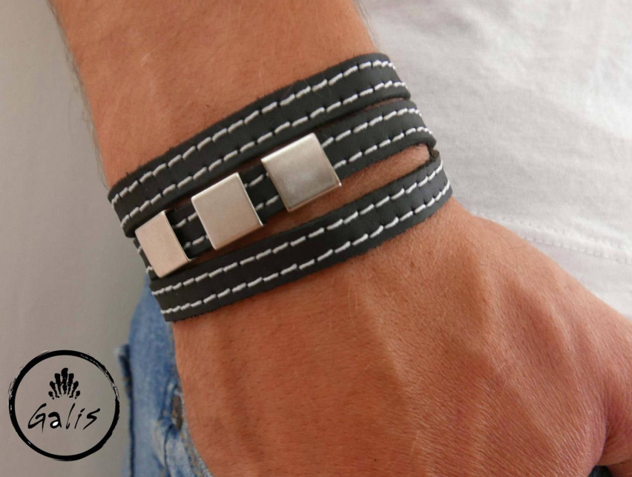 Men's Bracelet - Men's Geometric Bracelet - Men's Leather Bracelet - Men's Jewelry - Men's Gift -