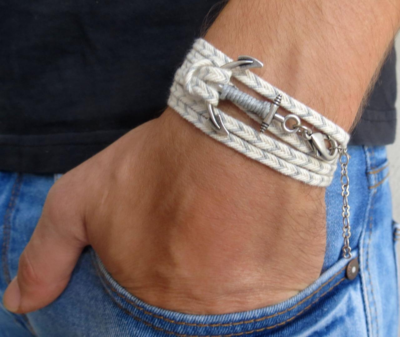 Men's Bracelet - Men's Anchor Bracelets - Men's Nautical Bracelet - Men's Vegan Bracelet - Men's