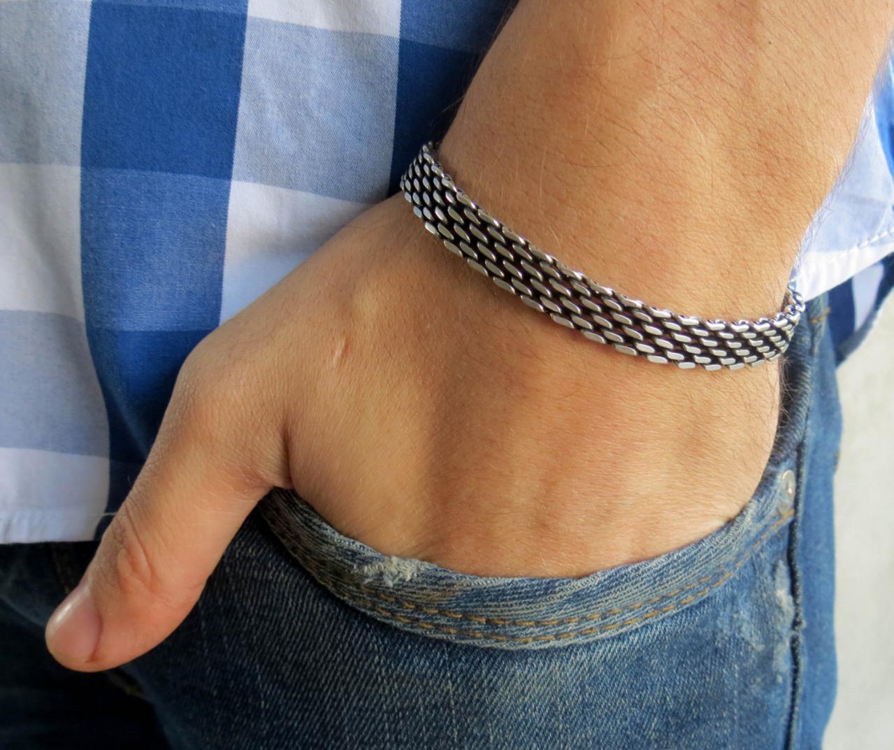 Husband Men/'s Bracelet Men/'s Silver Bracelets Men/'s Jewelry Men/'s Cuff Bracelet Boyfriend Gift Men/'s Gift Men/'s Chain Bracelet