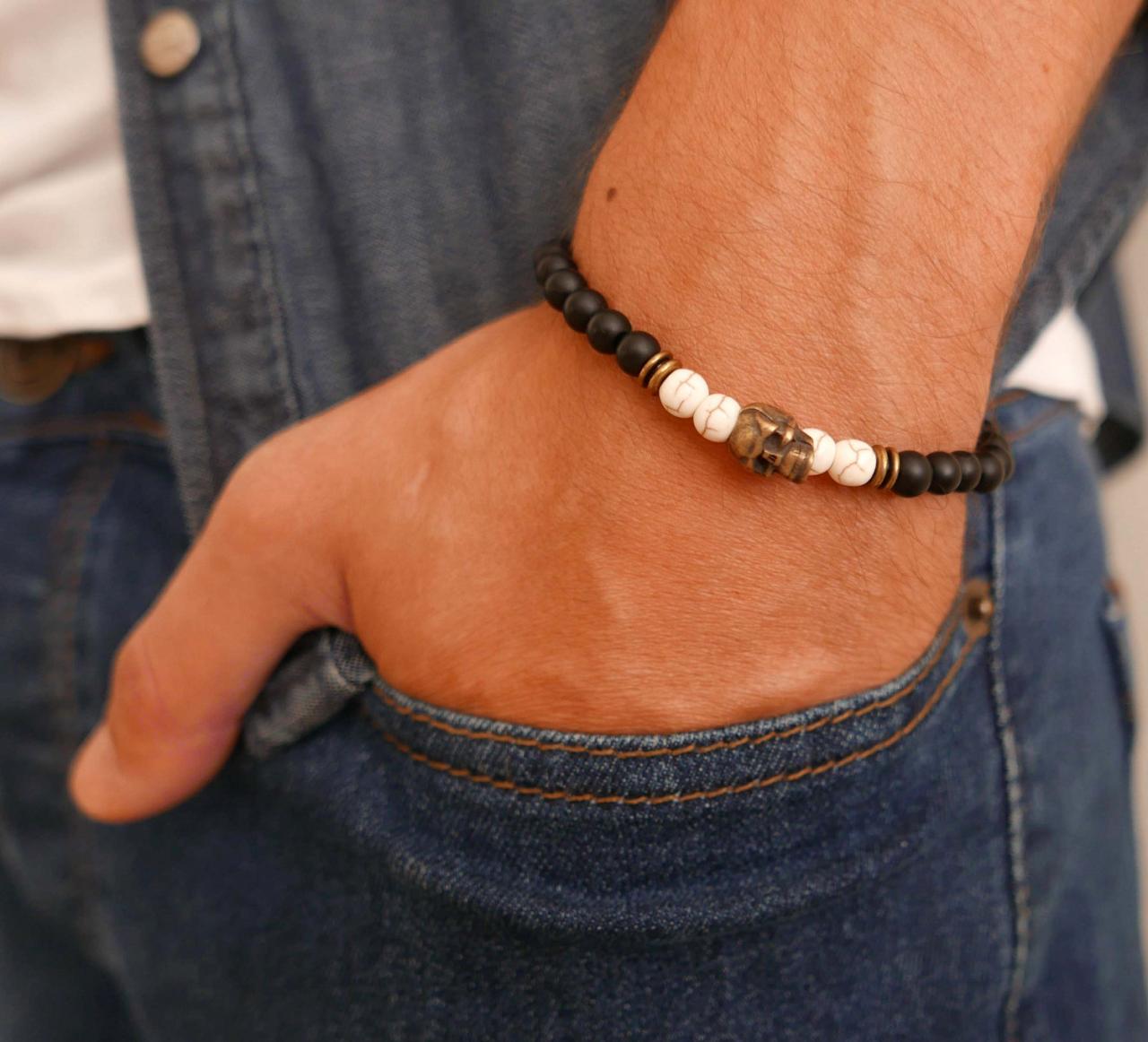 Men's Bracelet - Men's Skull Bracelet - Men's Beaded Bracelet - Men's Gemstone Bracelet - Mens Jewelry -