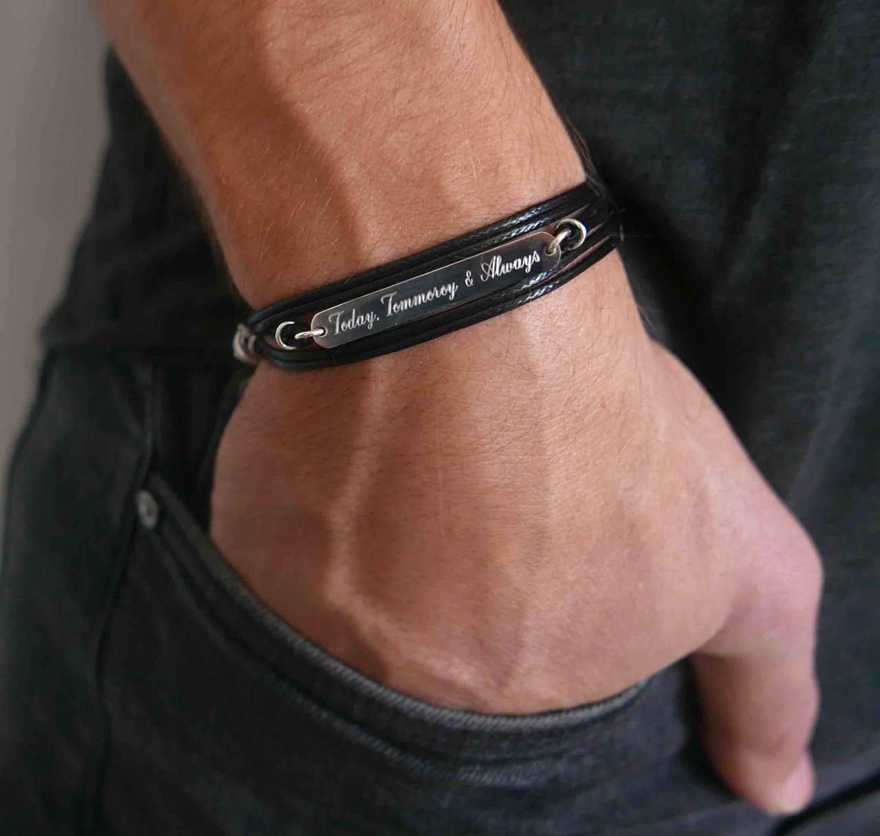 Men's Engraved Bracelet - Men's Personalized Bracelet - Men's Custom Bracelet - Message Bracelet - Husband Gift -