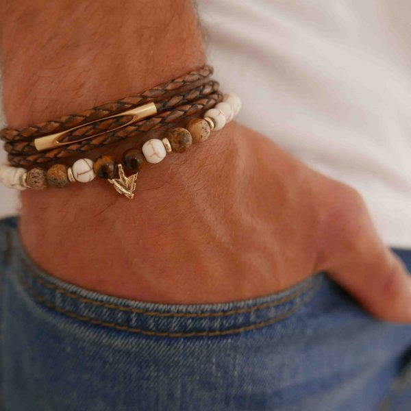 Men's Bracelet Set - Set Of 2 Bracelets For Men - Men's Beaded Bracelet - Men's Leather Bracelet - Men's
