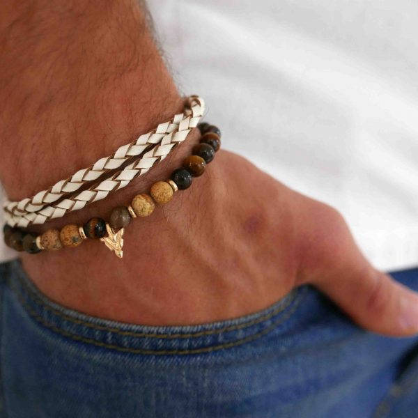 Men's Bracelet Set - Set Of 2 Bracelets For Men - Men's Beaded Bracelet - Men's Leather Bracelet - Men's