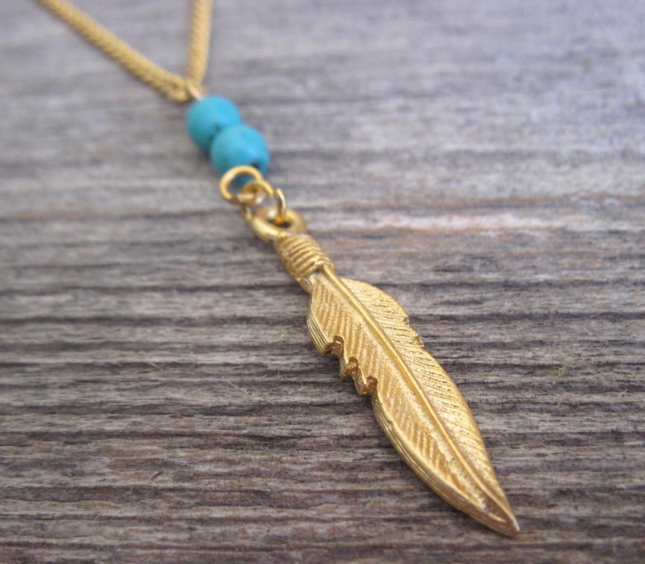 Men's Necklace - Men's Feather Necklace - Men's Gold Necklace - Men's Jewelry - Men's Gift -