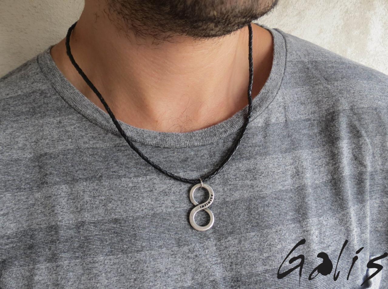 Men's Necklace - Men's Infinity Necklace - Men's Leather Necklace - Men's Jewelry - Men's Gift -