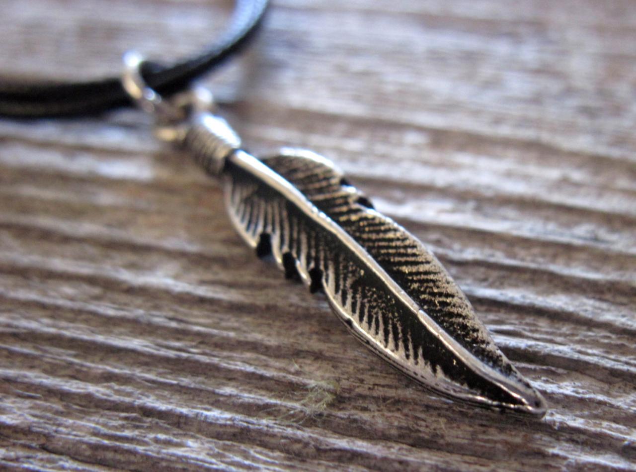 Men's Necklace - Men's Feather Necklace - Men's Silver Necklace - Mens Jewelry - Necklaces For Men - Jewelry For Men -
