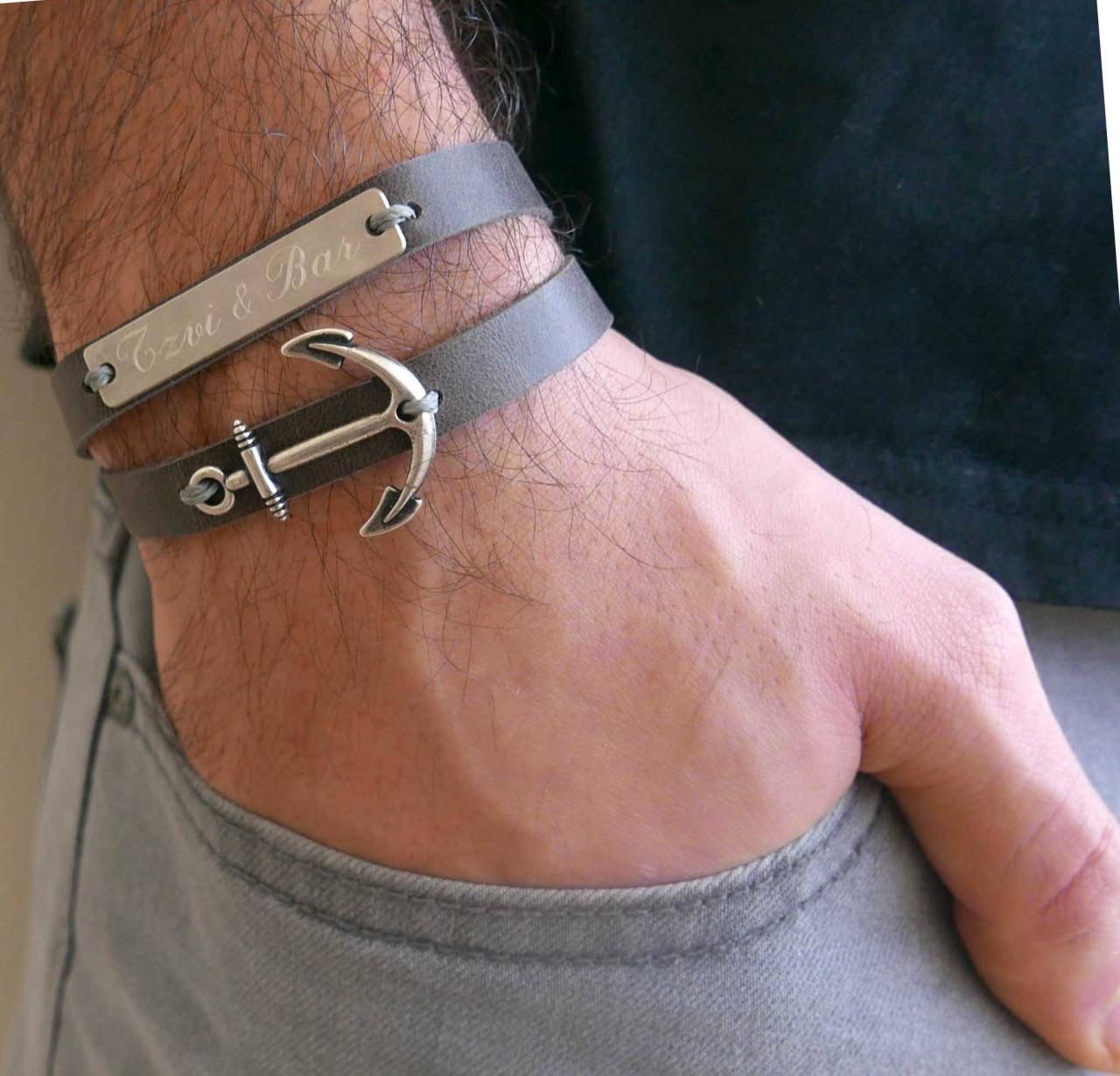 Men's Anchor Bracelet - Men's Personalized Bracelet - Men's Engraved Bracelet - Customized Men Bracelet -