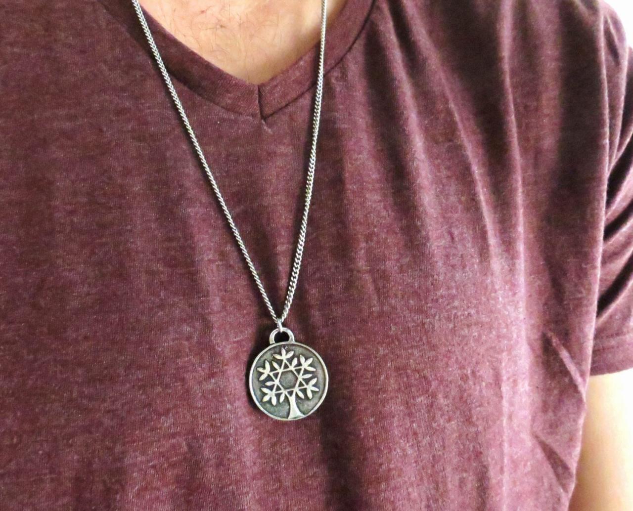 Men's Necklace - Men's Silver Necklace - Men's Tree Of Life Necklace - Men's Coin Necklace - Men's
