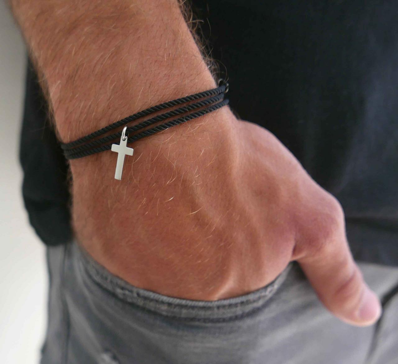 Men's Cross Bracelet - Men's Religious Bracelet - Men's Christian Bracelet - Men's Black Bracelet -