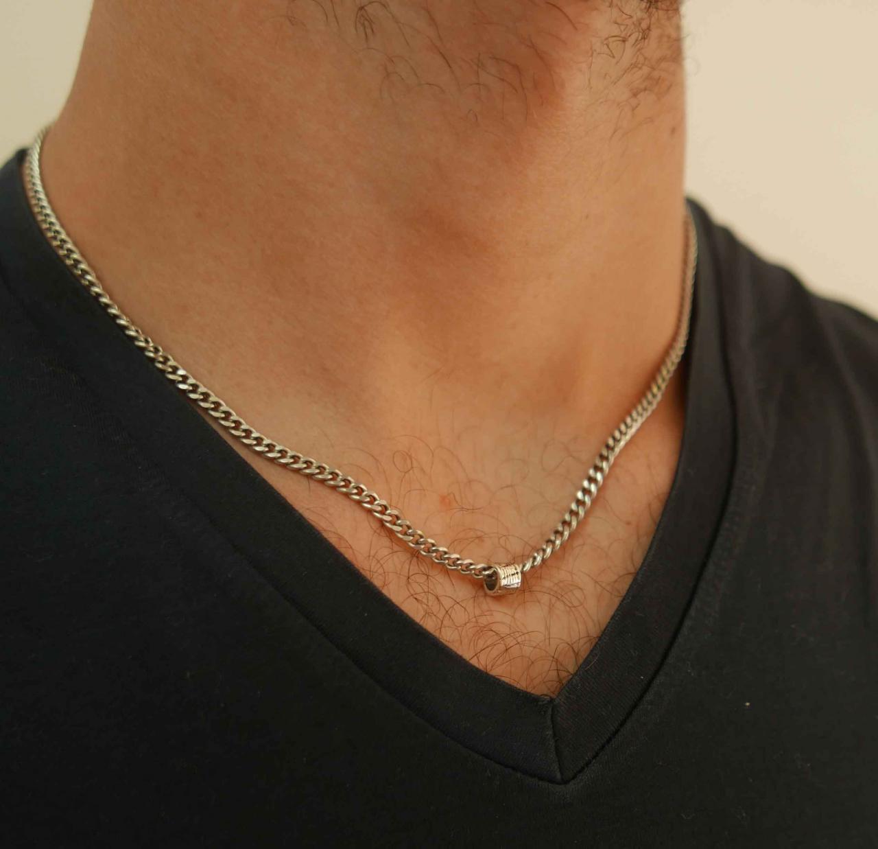 Men's Necklace - Men's Beaded Necklace - Men's Silver Necklace - Mens Jewelry - Men's Gift - Husband Gift -