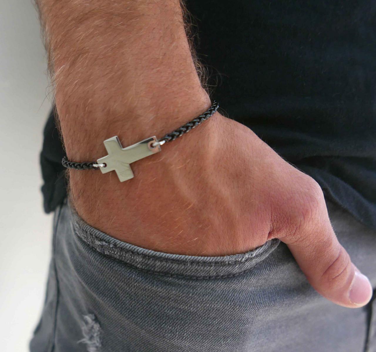 Men's Cross Bracelet - Men's Religious Bracelet - Men's Christian Bracelet - Men's Chain Bracelet -
