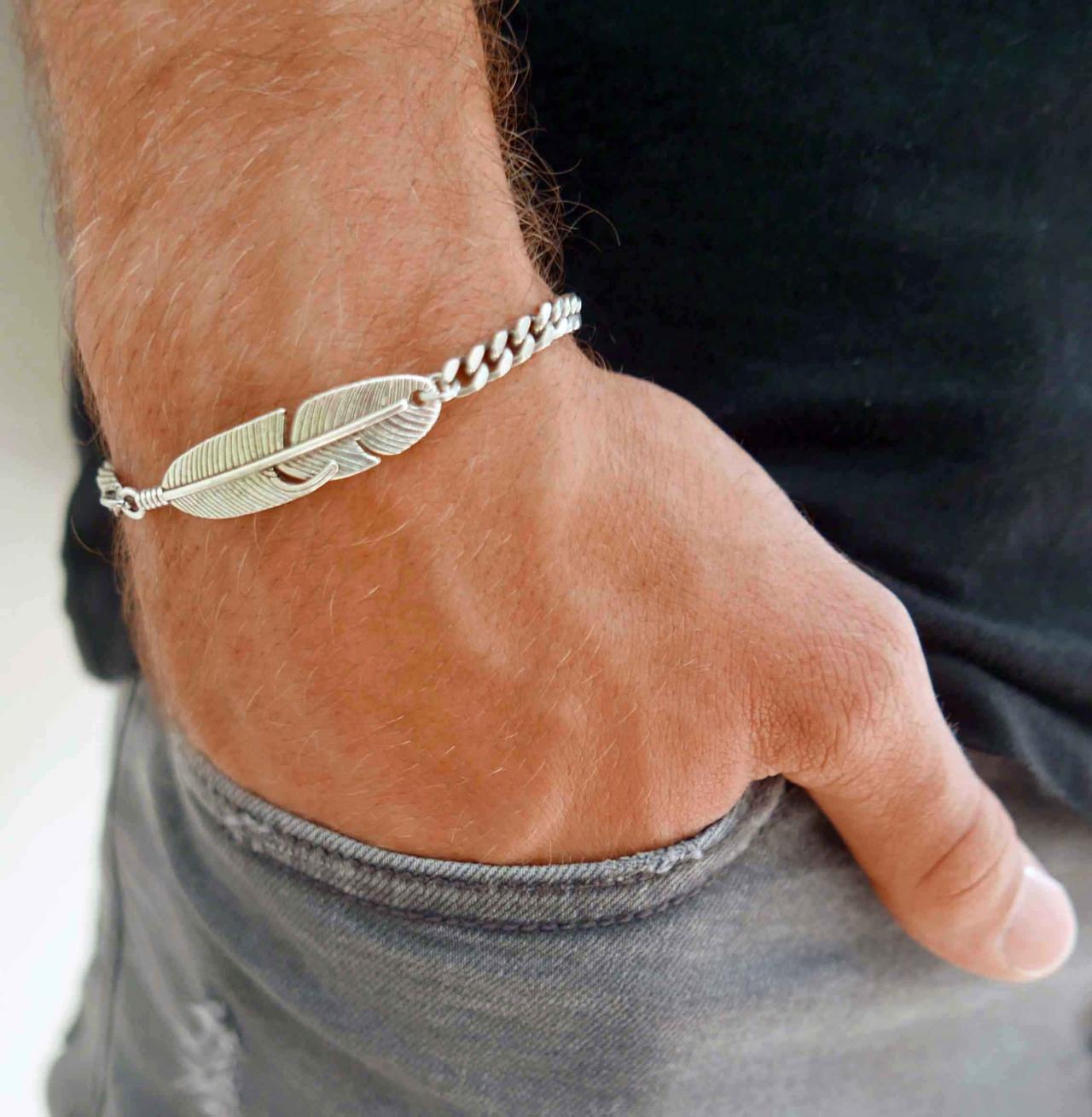 Men's Bracelet - Men's Feater Bracelets - Men's Chain Bracelet - Men's Silver Bracelets - Men's
