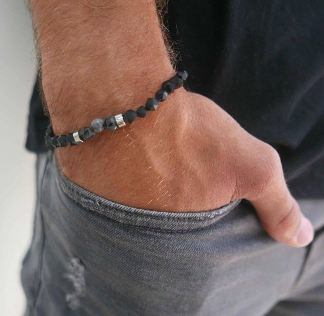 Men's Gemstone Bracelet - Men's Beaded Bracelet - Men's Strech Bracelet - Men's Onyx Bracelet -