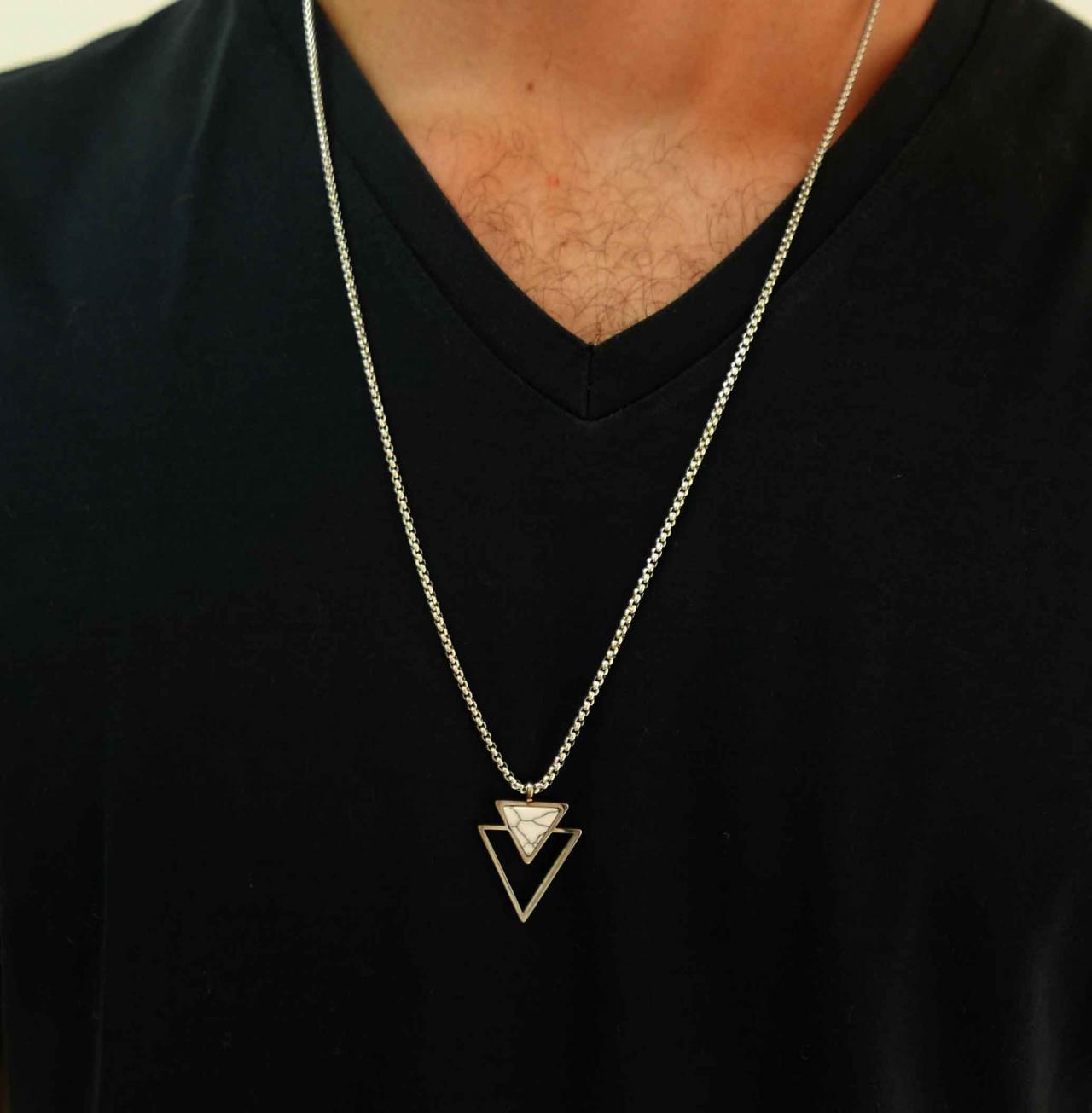 Men's Necklace - Men's Stainless Steel Necklace - Men's Geometric Necklace - Men's Pendant - Men's