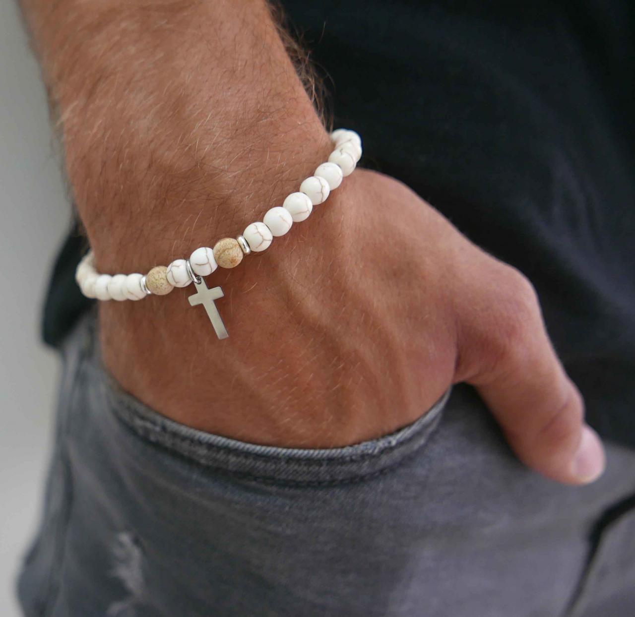 Men's Cross Bracelet - Men's Religious Bracelet - Men's Christian Bracelet - Men's Beaded Bracelet -