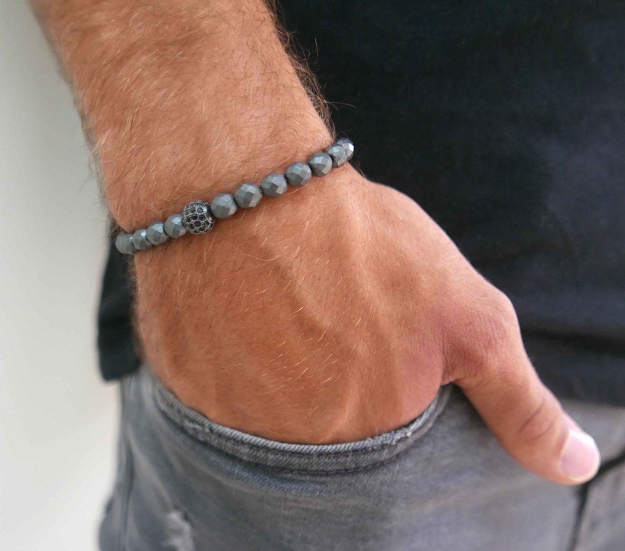 Men's Gemstone Bracelet - Men's Beaded Bracelet - Men's Strech Bracelet - Men's Bracelet - Men's