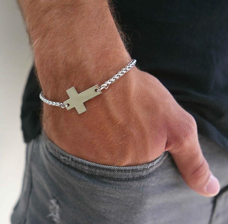 Men's Cross Bracelet - Men's Religious Bracelet - Men's Christian Bracelet - Men's Chain Bracelet -