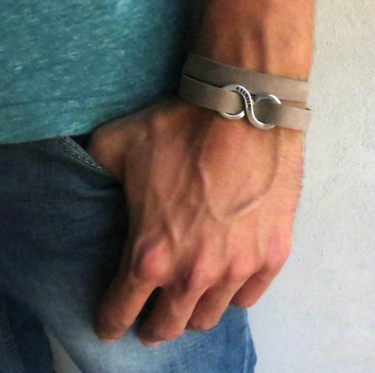 Men's Bracelet - Men's Infinity Bracelet - Men's Gray Bracelet - Men's Leather Bracelet - Men's