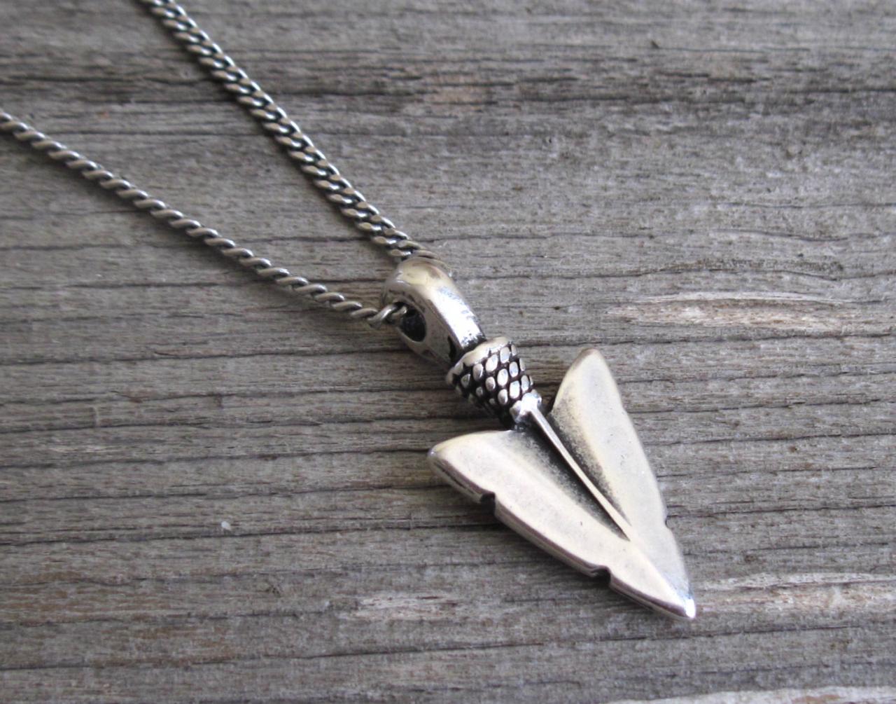 Men's Necklace - Blackend Silver Plated Spear Pendant - Mens Jewelry - Spear Jewelry - Gift For Him