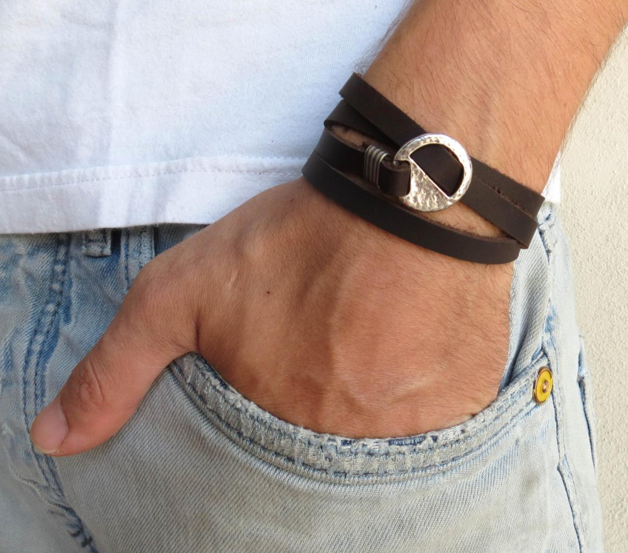 Men's Bracelet - Men's Geometric Bracelet - Men's Brown Bracelet - Men's Leather Bracelet - Men's