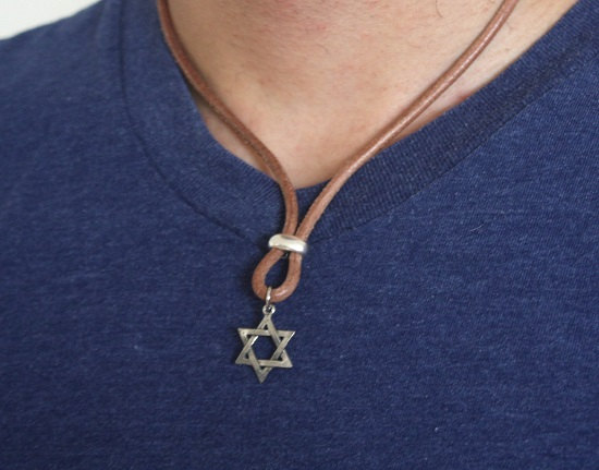 Men's Necklace - Brown Leather Necklace With Star Of David Pendant - Mens Jewelry - Jeish Jewelry - Leather Jewelry - Gift For Him