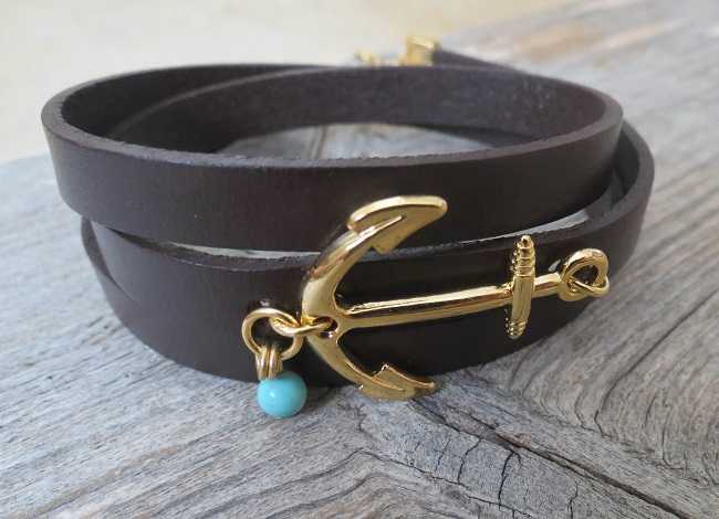 Men's Bracelet - Men's Anchor Bracelet - Men's Leather Bracelet - Men's Brown Bracelet - Mens Jewelry -