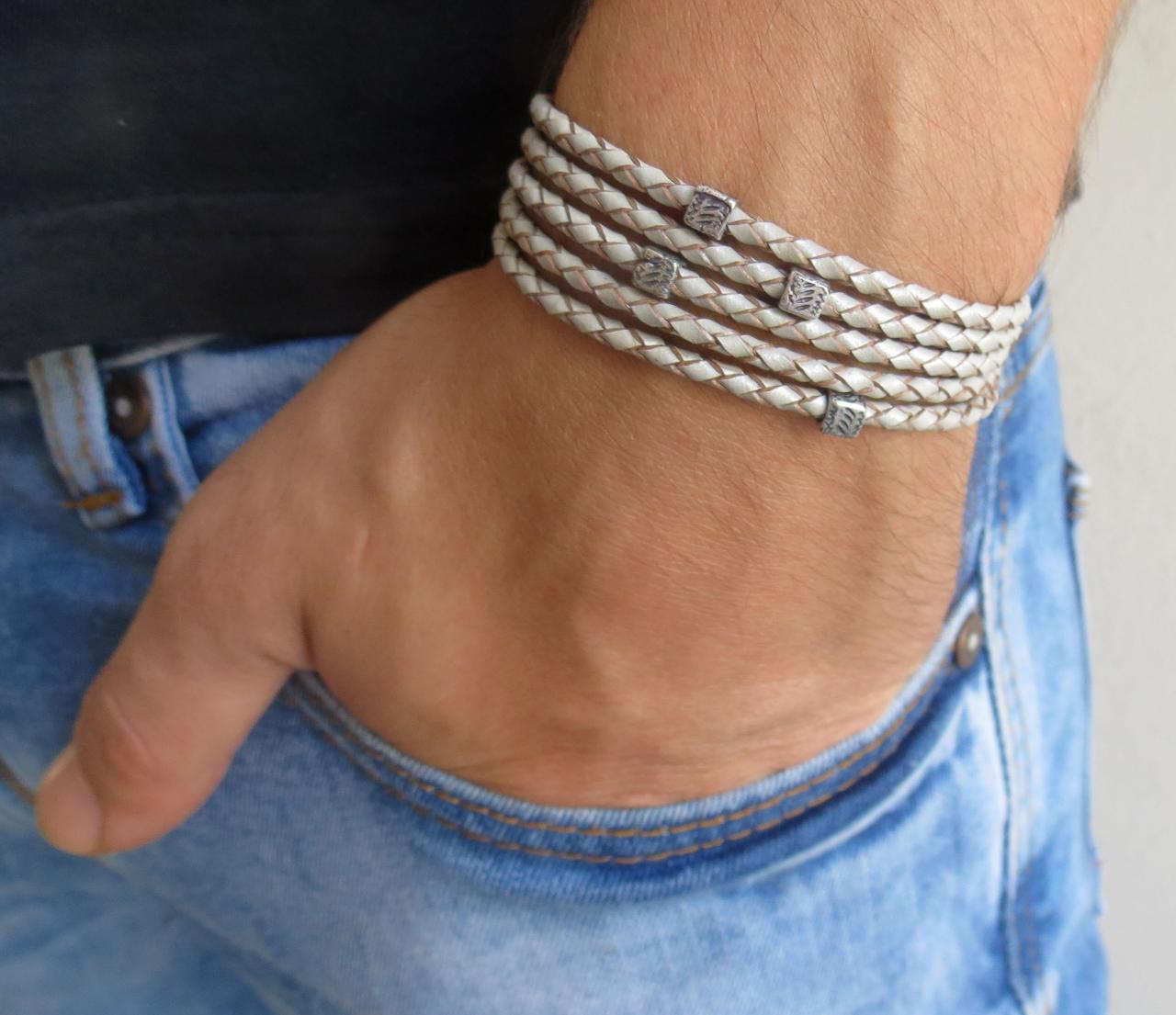 Men's Bracelet - Men's Geometric Bracelet - Men's Gray Bracelet - Men's Leather Bracelet - Men's