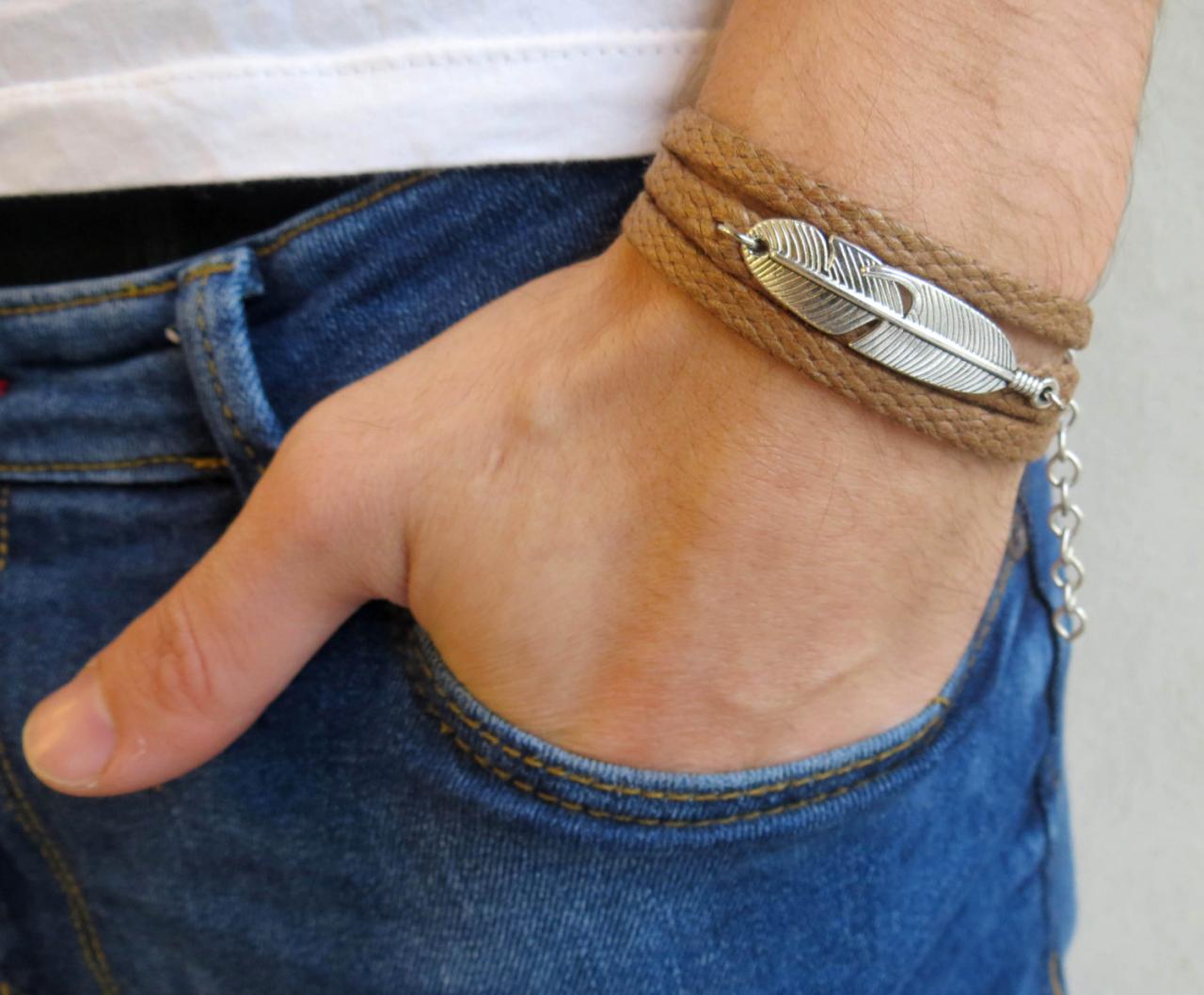 Men's Bracelet - Men's Feather Bracelet - Men's Jewelry - Men's Gift - Boyfrienf Gift - Husband Gift - Gift