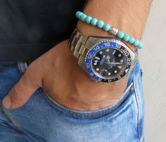 Men's Bracelet - Men's Turquoise Bracelet - Men's Gemstone Bracelet - Mens Jewelry - Men's Beaded Bracelet -
