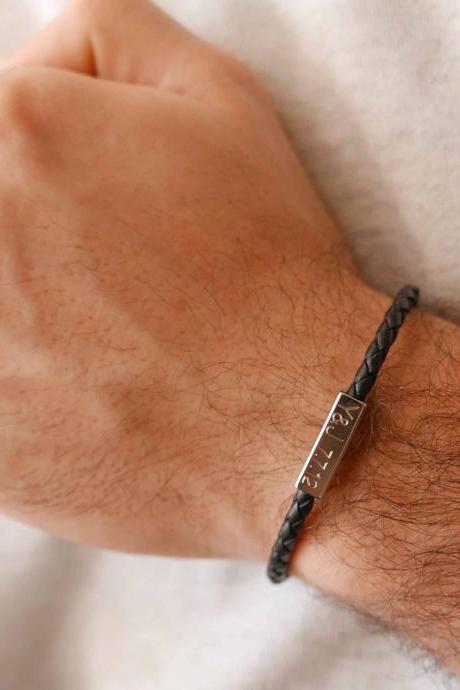 Men's Personalized Bracelet - Men's Custom Bracelet - Men's Engraved Bracelet - Personalized Leather Bracelet - Boyfriend Gift - Husband