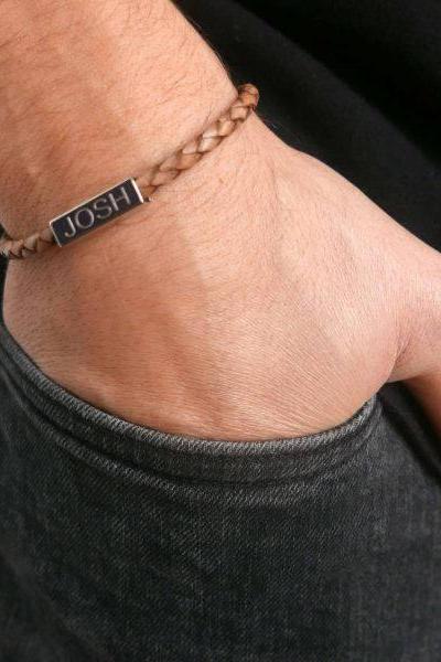 Men's Personalized Bracelet - Men's Custom Bracelet - Men's Engraved Bracelet - Personalized Leather Bracelet - Boyfriend Gift - Husband Gift